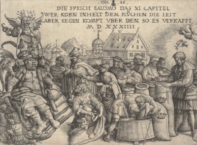 Illustratie bij Spreuken 11:26, 1534 door Daniel Hopfer