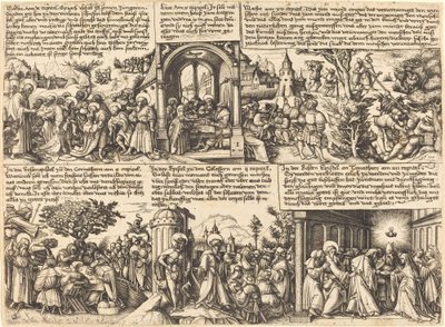 Jezus Christus geeft de missie aan de apostelen en andere scènes uit het Nieuwe Testament door Daniel Hopfer