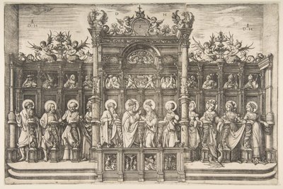 Grote koorbank met Christus die de Maagd zegent door Daniel Hopfer