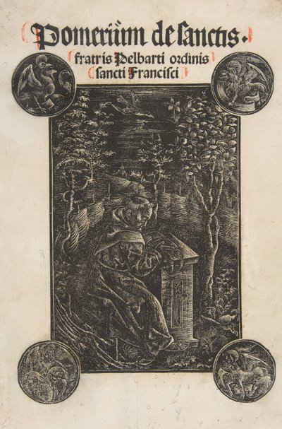 De Franciscaner, Pelbart van Temesvar, Studerend in een Tuin Schr. 2876, 1502 door Daniel Hopfer.