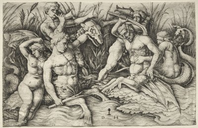 Twee Tritons vechten - Slag van de Zeegoden (rechter gedeelte) door Daniel Hopfer