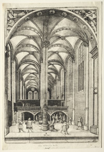 Uitzicht in het interieur van de St. Catharinakerk in Augsburg door Daniel Hopfer