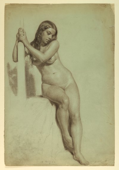 Tekening, vrouwelijk naakt op een kruk, 1858 door Daniel Huntington