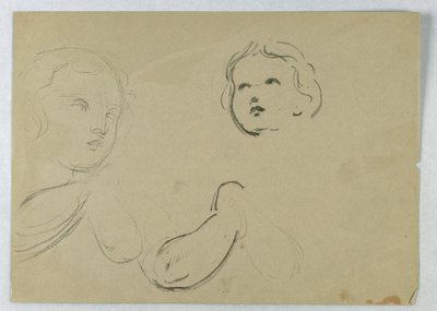 Tekening, Hoofd- en armstudies van een kind, 1840-45 door Daniel Huntington