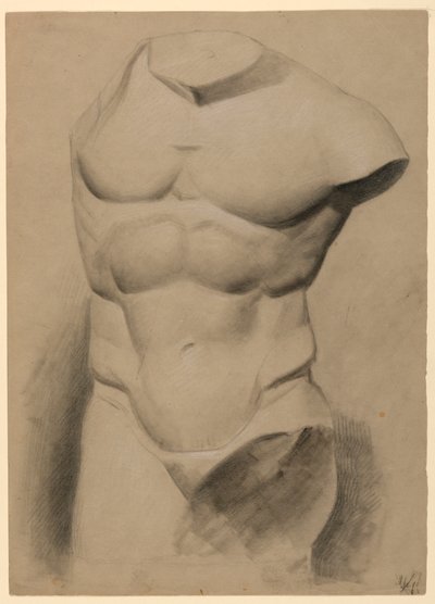 Tekening, Mannelijke torso van een gips, 1840 door Daniel Huntington