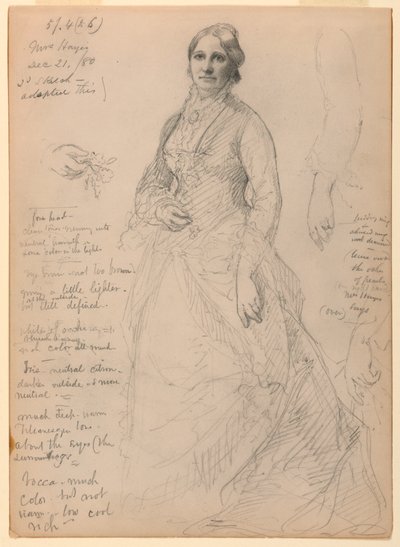 Tekening, mevrouw Rutherford B. Hayes, 21 december 1880 door Daniel Huntington