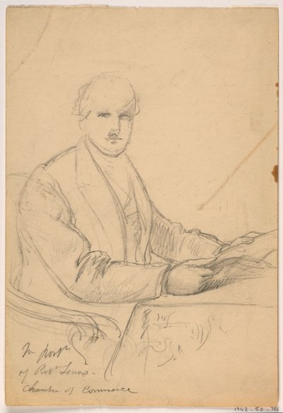 Tekening, Robert Lenox zittend aan een bureau voor het portret van de Kamer van Koophandel, 1865 door Daniel Huntington