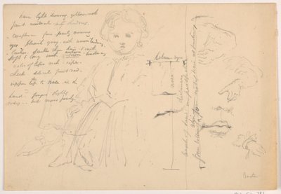 Tekening, Het kind Hugh Baxter staand, hand- en lipstudies, 1865 door Daniel Huntington