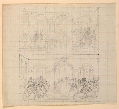 Tekening, Twee figuurcomposities voor het schilderij "Lady Washington