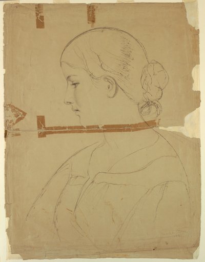 Tekening, Vrouw in profiel, model in Rome, 1840 door Daniel Huntington
