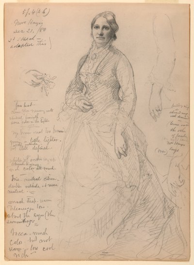 Mevrouw Rutherford B. Hayes staand, studies van arm en handen door Daniel Huntington