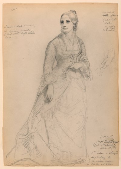 Mevrouw Rutherford B. Hayes staand, met aparte studie van linkerhand door Daniel Huntington
