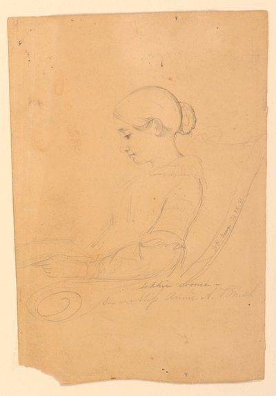 Portretstudie van Annie A. Brush, zittend in profiel door Daniel Huntington