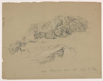 Rotsrichel bij Chocorua-vijver en berg door Daniel Huntington