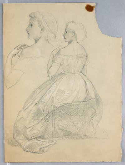 Studie van zittende vrouw voor "Titiaan toont de graflegging aan Karel V en Clemens VII" door Daniel Huntington