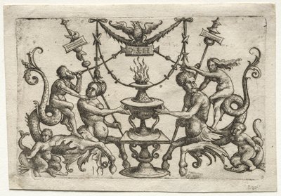 Ornament met sirene en triton door Daniel I Hopfer