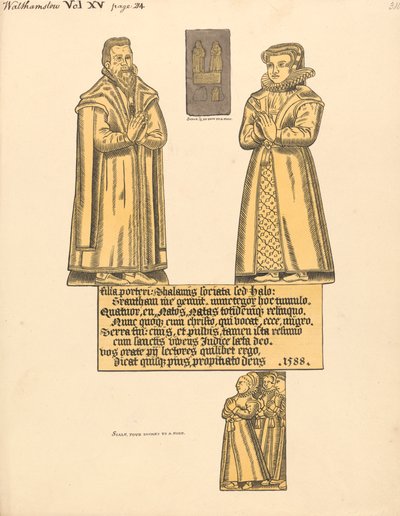 Koperen plaat voor mevrouw Hale, dochter van Porter, Walthamstow Church door Daniel Lysons