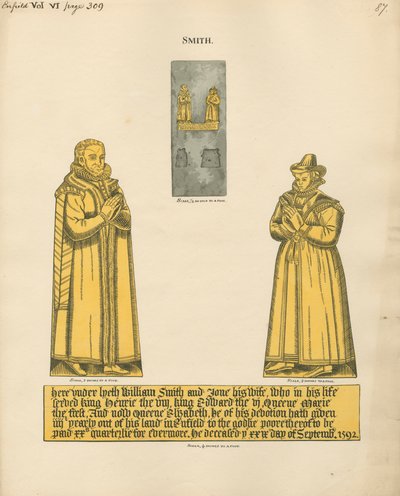 Koperen plaat voor William en Jane Smith van Enfield Church door Daniel Lysons