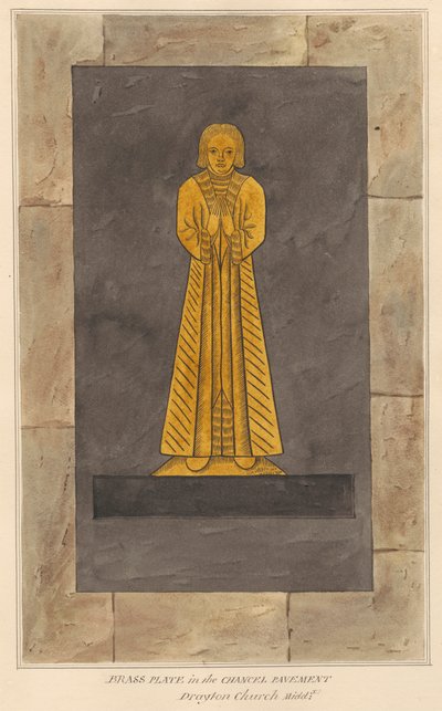 Koperen plaat voor onbekende man, koorvloer van Drayton Church door Daniel Lysons