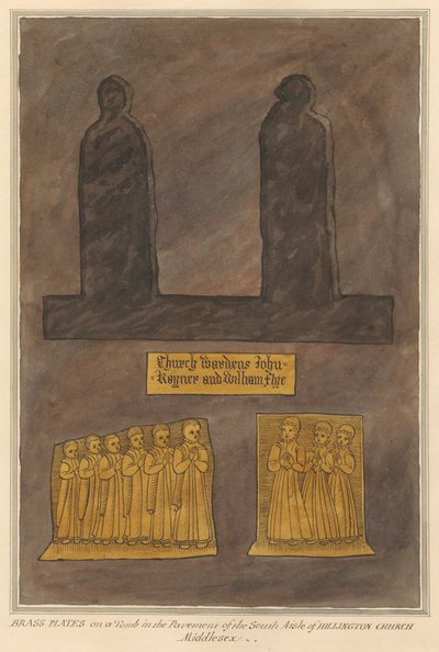 Koperen Platen op een Onbekend Graf in de Vloer van het Zuidelijke Zijschip uit Hillingdon Kerk door Daniel Lysons