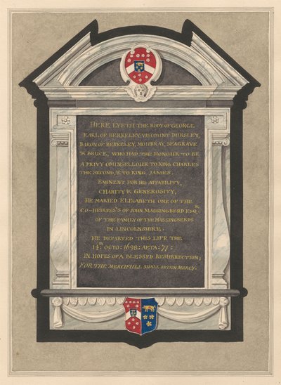 Gedenkteken van George, Graaf van Berkeley uit Cranford Church door Daniel Lysons