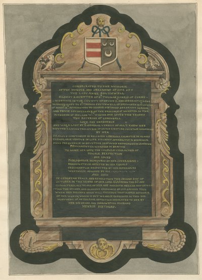 Gedenkteken van Lady Anne Southwell uit Acton Church door Daniel Lysons