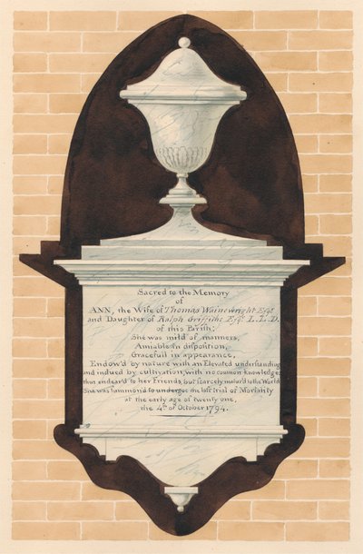 Gedenkteken voor Ann Wainewright, uit Chiswick Church door Daniel Lysons
