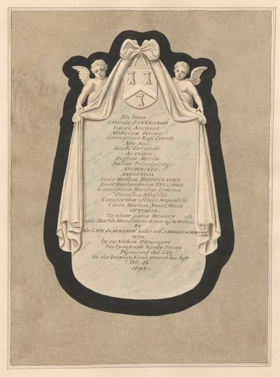 Gedenkteken voor Carous Scarburgh van Cranford Church door Daniel Lysons