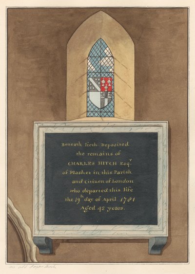 Gedenkteken voor Charles Hitch van East Ham Church door Daniel Lysons