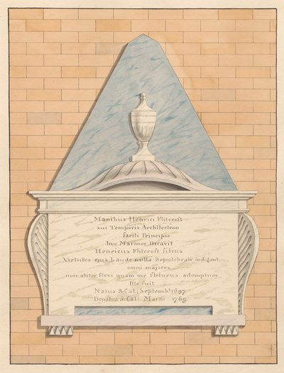 Gedenkteken voor Henry Flitcroft van Teddington Church door Daniel Lysons