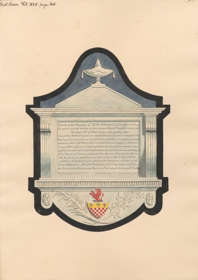 Gedenkteken voor Inyr Burgess, uit East Ham Church door Daniel Lysons
