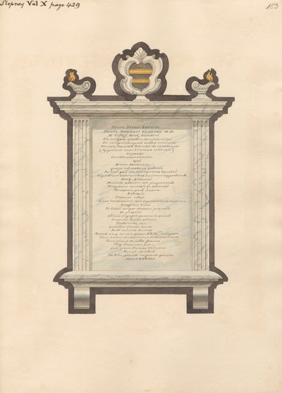 Gedenkteken voor Jacob Augustus Blondel uit Stepney Church door Daniel Lysons