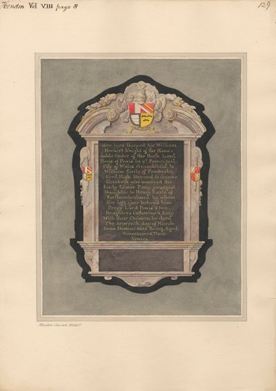 Gedenkteken voor Sir William Herbert uit Hendon Church door Daniel Lysons