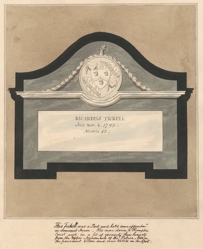 Gedenkteken voor een dichter, Richard Tickell uit Hampton Church door Daniel Lysons