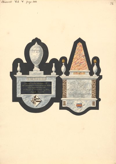 Monumenten voor mevrouw Rebecca Cassamajor en Thoma Spateman, Chiswick Church door Daniel Lysons