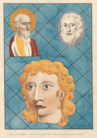 Glas-in-lood in het oostelijke raam van Hanworth Kerk door Daniel Lysons