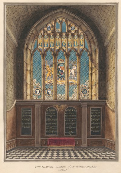 Het koorraam van Hanworth Church door Daniel Lysons