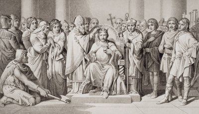 Kroning van Harold II (ca. 1022-66) Koning van de Angelsaksen in 1066, uit 