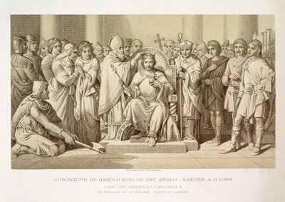Kroning van Harold, Koning van de Angelsaksen, gegraveerd door W. Ridgeway door Daniel Maclise