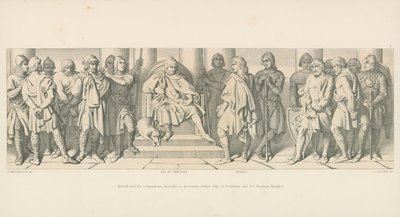 Harold en zijn metgezellen, als gevangenen gebracht voor Guy van Ponthieu en zijn Normandische ridders door Daniel Maclise