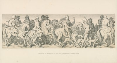 Harold en zijn ridders rijden naar hun inschepingsplaats, in Bosham, Sussex door Daniel Maclise