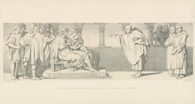 Hugues Maigrot, een monnik, heeft audiëntie bij koning Harold om voorwaarden van hertog Willem voor te stellen door Daniel Maclise