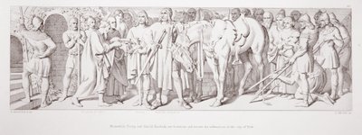 Ondertussen zijn Tostig en Harold Hardrada zegevierend en ontvangen de overgave van de stad York, uit 