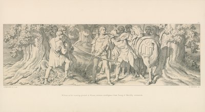 William, in zijn jachtgebied in Rouen, ontvangt bericht van Tostig over de kroning van Harold door Daniel Maclise