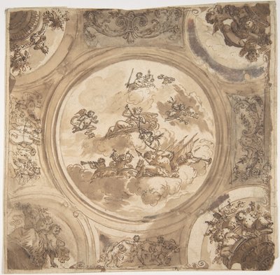 Plafondontwerp met een allegorie van de overwinning, n.d. door Daniel Marot