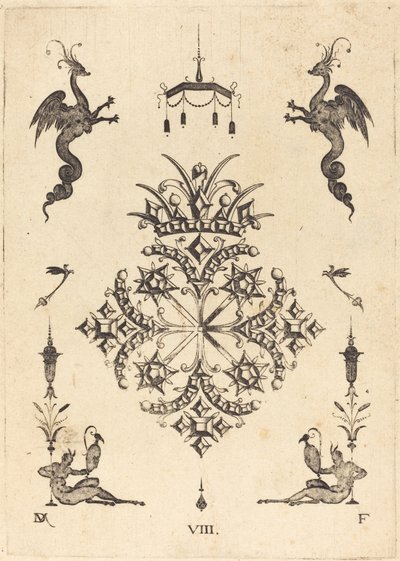 Broche met Fantasiedieren bovenaan en Faunen met Vazen onderaan door Daniel Mignot