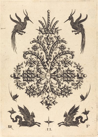Broche met Tafels en Gevleugelde Griffioenen Boven en Onder door Daniel Mignot