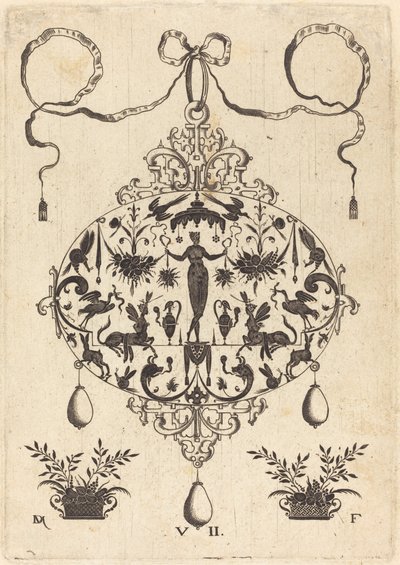 Grote hanger, Flora staand, met een fruitkrans door Daniel Mignot