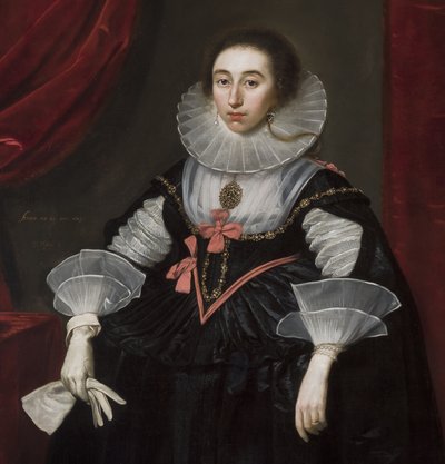 Detail van portret van Elizabeth Cavendish, 1624 door Daniel Mytens