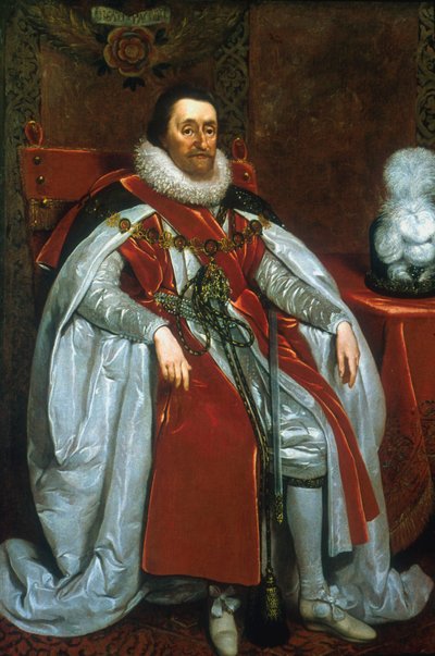 James I, koning van Engeland en Schotland, 1621 door Daniel Mytens